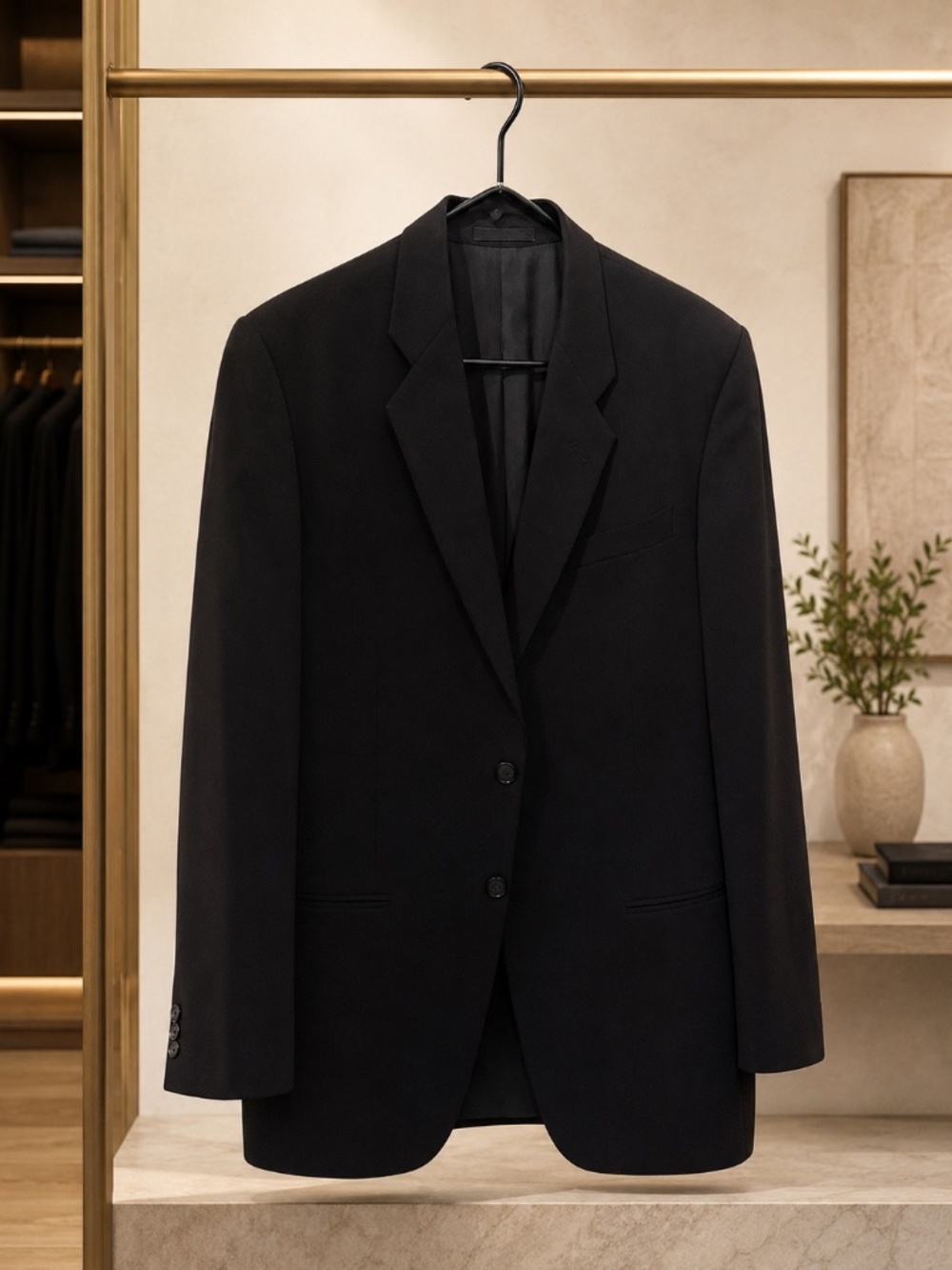 Armani Collezioni Men’s 42L Black Wool Crepe Blazer Made in Italy